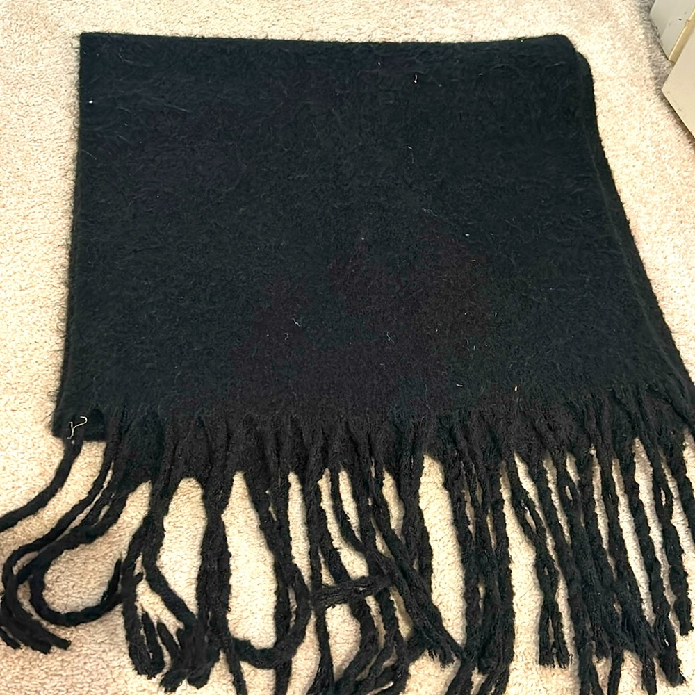 Urban Outfitters Black Fringed Shawl Throw or Blanket-Throw, similar to Anthro